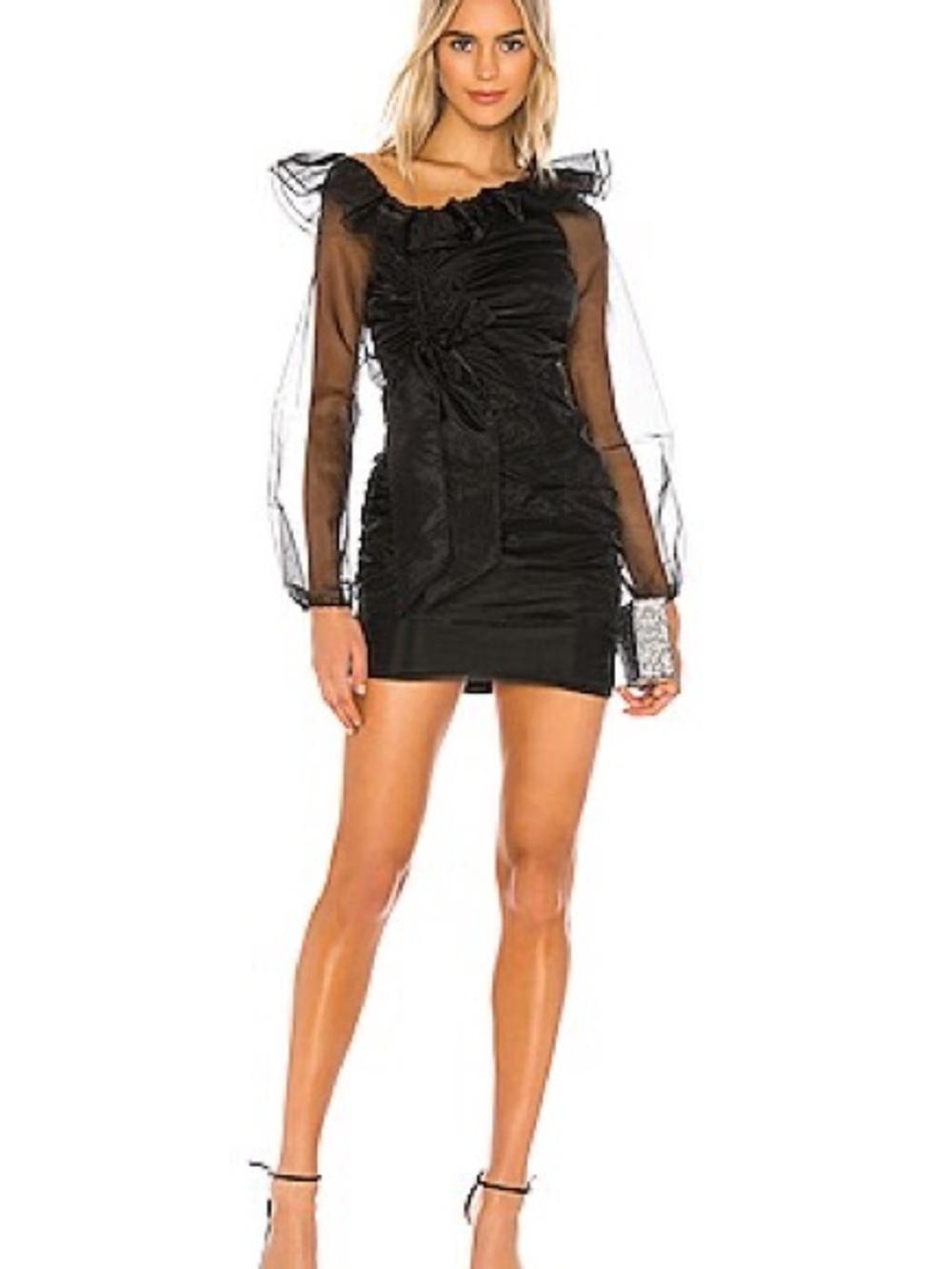 Lovers + Friends Black Sheer-Sleeve Ruffle Mini Dress